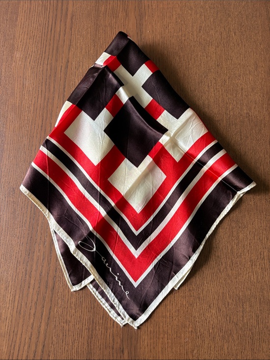 Janine Accessories - JANINE - Silky 70s Geometric Print Scarf in Red, Brown & Cream - Designer Style
